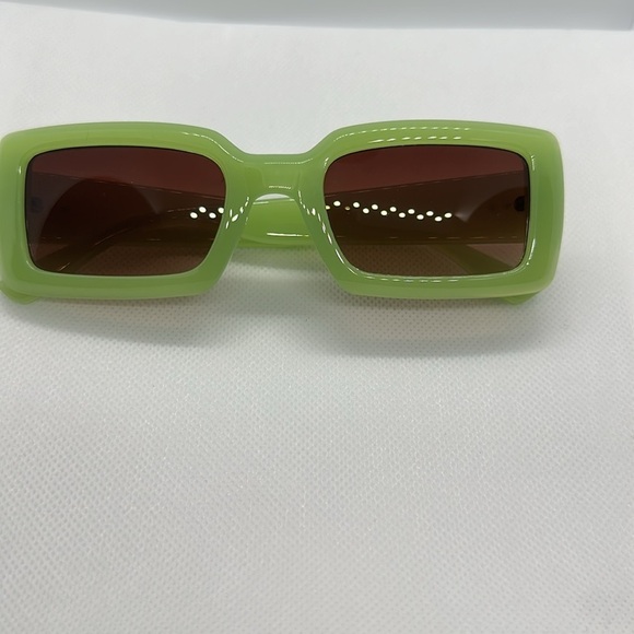 NWT Trendy Lime Green Rectangle Sunglasses | Retro 90s Chunky Frame UV400 Shades main image 14
